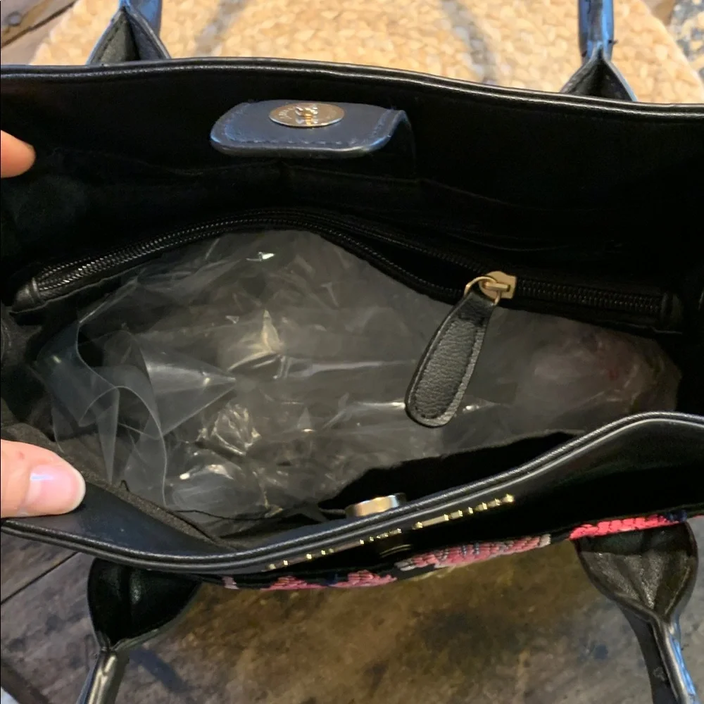 Beautiful Christian Soriano Black and Pink Floral Embroidered Purse